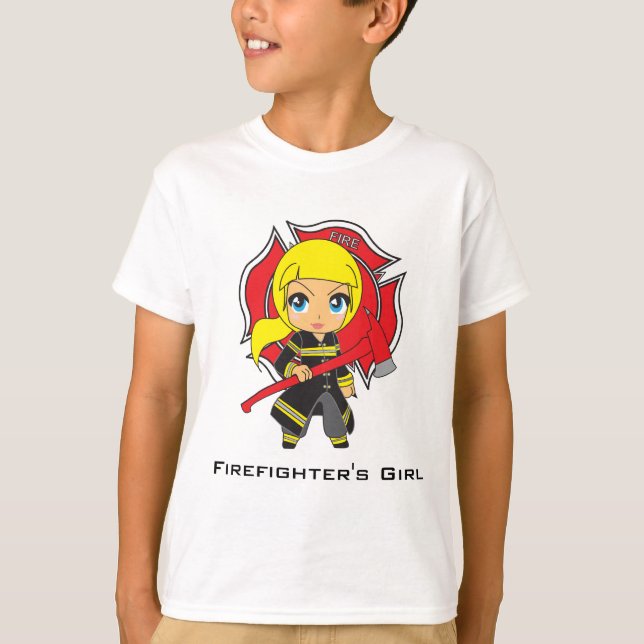Camiseta Chica del bombero de Kawaii - personalizable (Anverso)