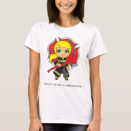 Camiseta Chica del bombero de Kawaii - personalizable
