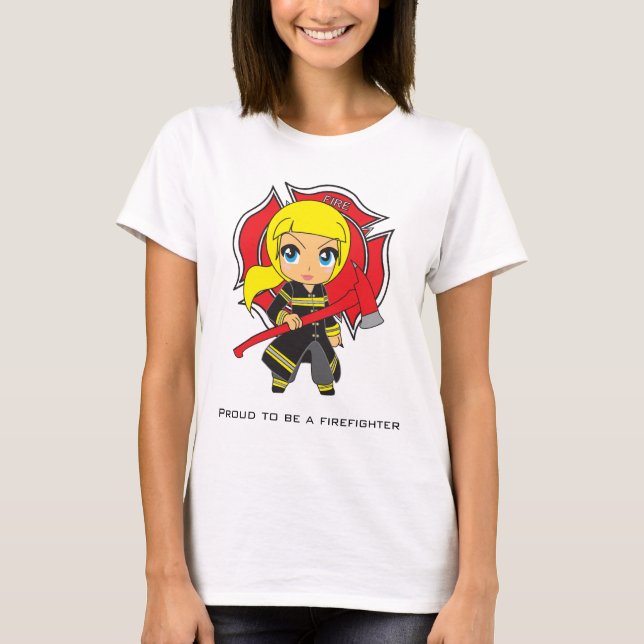 Camiseta Chica del bombero de Kawaii - personalizable (Anverso)