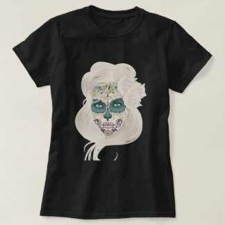 Camiseta Chica del cráneo del azúcar del vintage con los