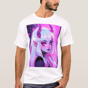 Camiseta Chica del Demon Rosa de Kawaii