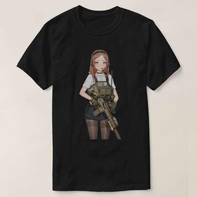 Camiseta Chica del ejército con arma (Diseño del anverso)