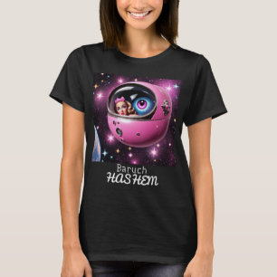Camiseta Chica del espacio rosa retro en las estrellas