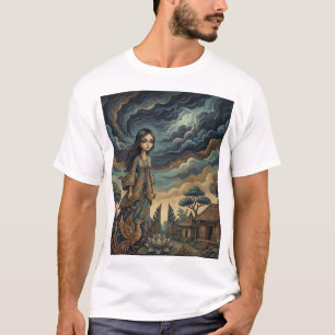 Camiseta Chica del Fénix Dorado: Ensueño del Cielo de Loto