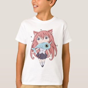 Camiseta Chica del gato de Chibi con el bebé Narwal