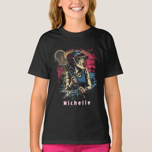 Camiseta Chica del jugador moderno de Lacrosse de cosecha d (Anverso)