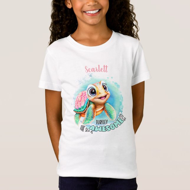 Camiseta Chica del nombre de verano de la tortuga cuta (Anverso)