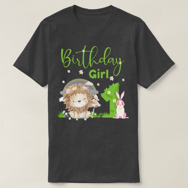 Camiseta Chica del primer cumpleaños de León Cute (Diseño del anverso)
