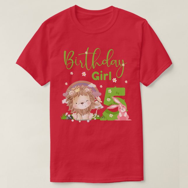 Camiseta Chica del quinto cumpleaños de León Cute (Diseño del anverso)