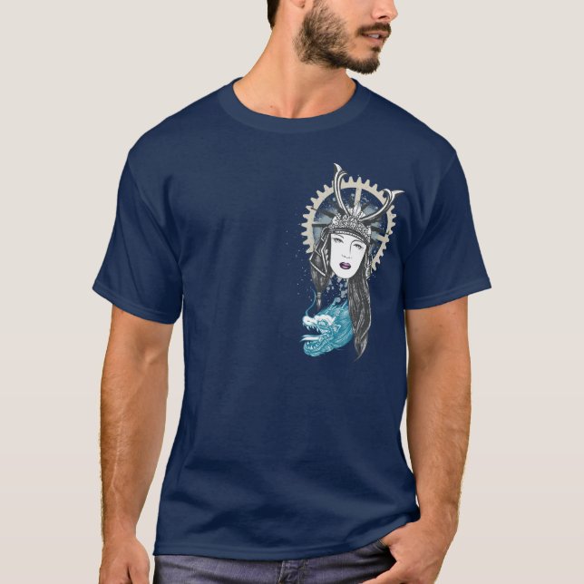 Camiseta Chica del samurai de Steampunk con el dragón (Anverso)