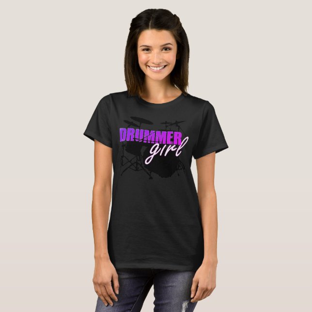 Camiseta Chica del tambor Cortar texto morado y blanco (Anverso completo)