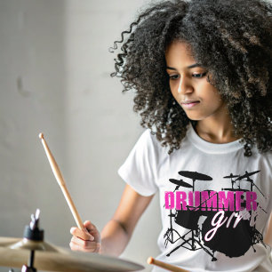 Camiseta Chica del tambor Cute morado y negro ilustrado