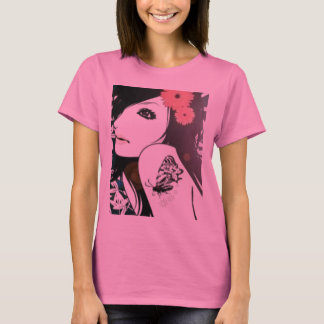 Camiseta Chica del tatuaje con las flores