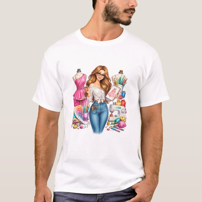 Camiseta Chica diseñadora de moda Arte. (Anverso)