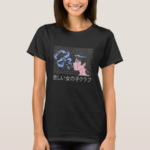 Camiseta Chica e triste fumando mujer estética Kanji japoné