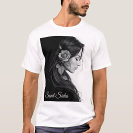 Camiseta Chica elegante con flor en el cabello arte moderno