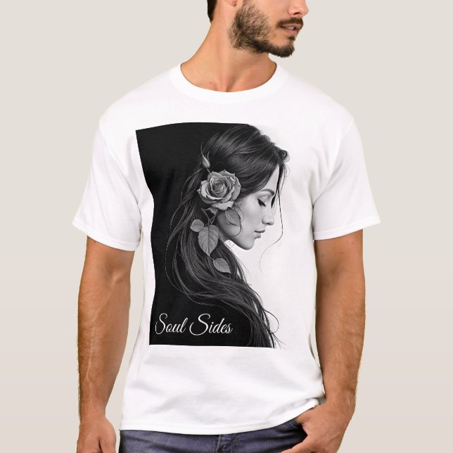 Camiseta Chica elegante con flor en el cabello arte moderno (Anverso)