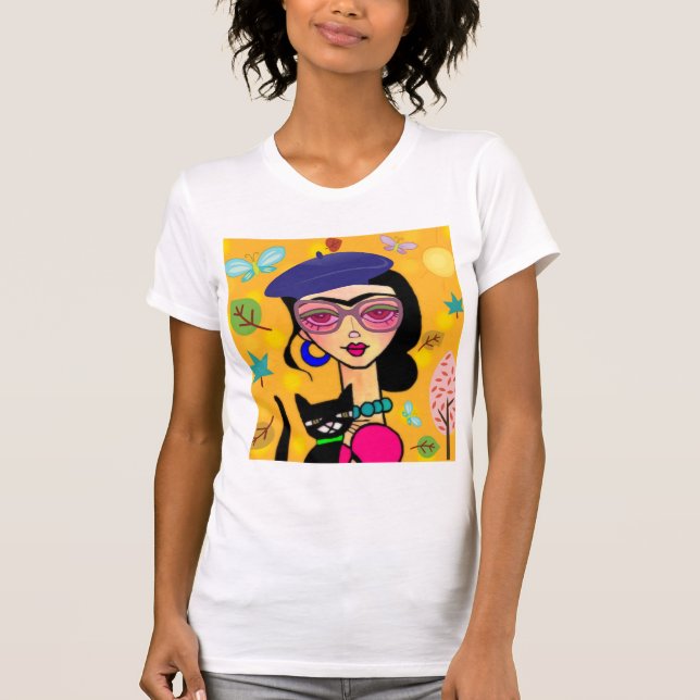 Camiseta Chica elegante de Tre con el gato (Anverso)