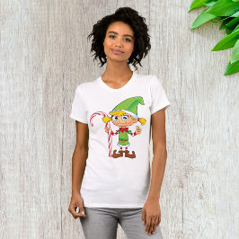 Camiseta Chica Elf Con Candy Cane Womens T-Shirt