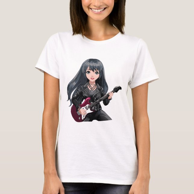Camiseta Chica emo con cabello negro largo (Anverso)