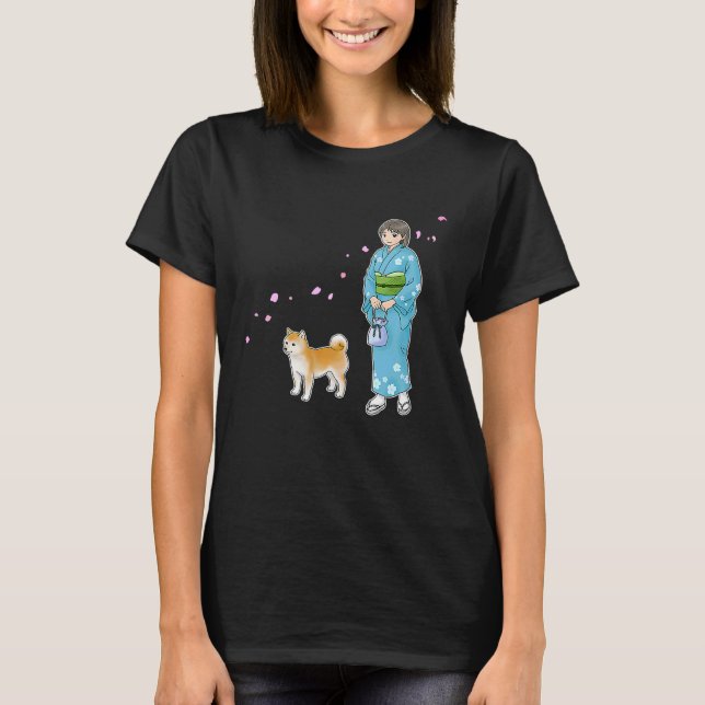 Camiseta Chica En Kimono Y Un Inu Shiba Disfrutando De Un R (Anverso)