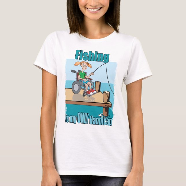 Camiseta Chica en la pesca con silla de ruedas (Anverso)