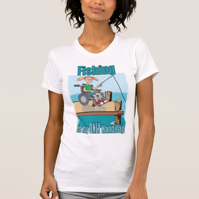 Camiseta Chica en la pesca con silla de ruedas (Anverso)