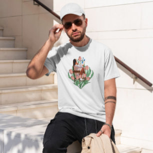 Camiseta Chica En La Silla Con Tulipanes Dibujados