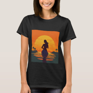 Camiseta chica en silueta de agua al vector de puesta de so