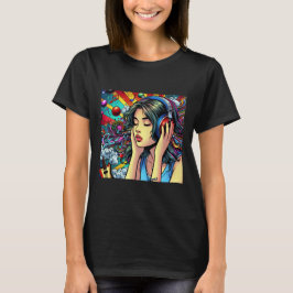 Camiseta Chica escuchando música sobre audífonos Psicodélic