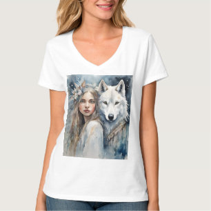 Camiseta Chica eslavo y lobo blanco