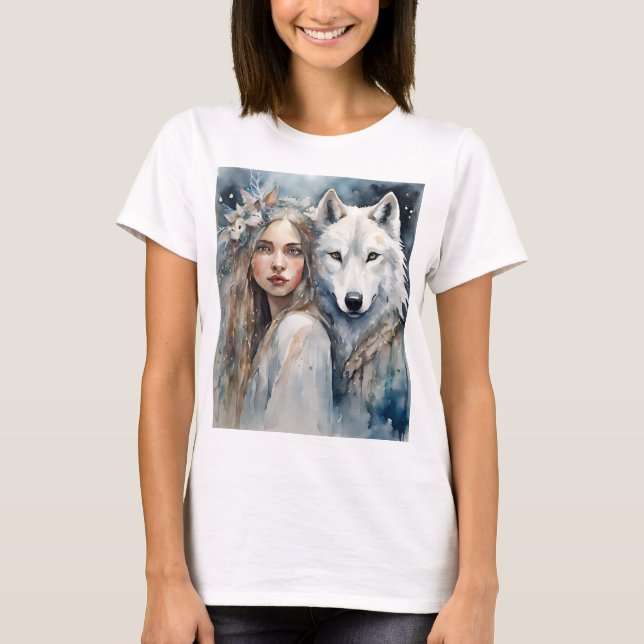 Camiseta Chica eslavo y lobo blanco (Anverso)