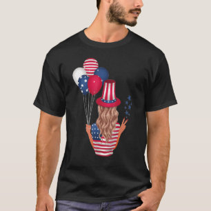 Camiseta Chica estadounidense aburrido sostiene globos Chic