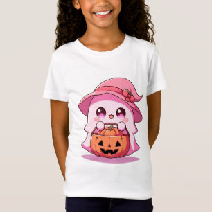 Camiseta Chica fantasma color rosa con caramelos
