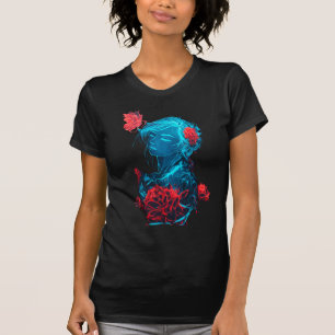 Camiseta Chica Fantasma Neon con Rosas Rojas.