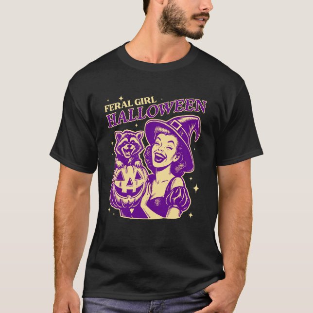 Camiseta Chica Feral Divertida Bruja de Halloween Mapache E (Anverso)
