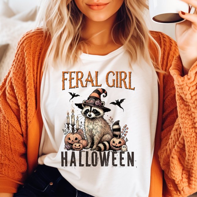 Camiseta Chica Feral Halloween Vintage Mapache (Subido por el creador)