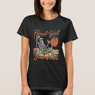 Camiseta Chica Feral Verano Divertido Meme Esqueleto Playa 