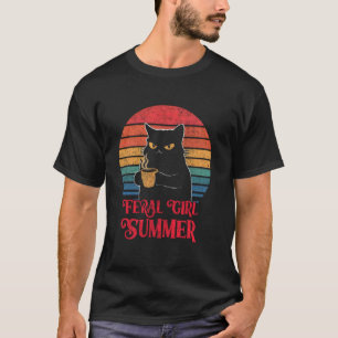 Camiseta Chica Feral Verano Gato y Diseño de Amante del Caf