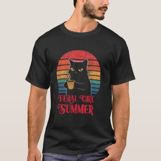 Camiseta Chica Feral Verano Gato y Diseño de Amante del Caf