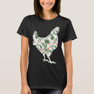 Camiseta Chica Flor de Pollo Estampado Floral Gallina Hawai