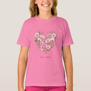 Camiseta Chica floral de corazón rosado