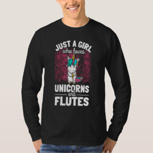 Camiseta Chica Flute Player Flutist I Cute Unicorn Jugando 