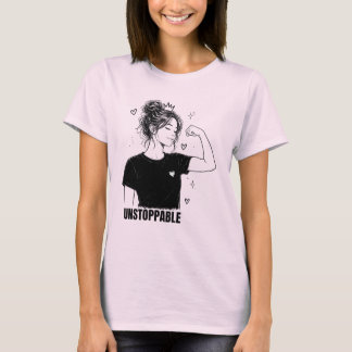 Camiseta Chica Fuerte Indetenible Arte de Línea con Corona