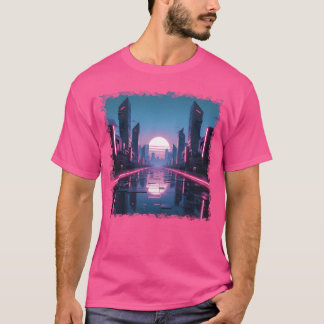Camiseta chica futurista de ciudad