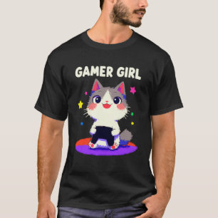 Camiseta Chica Gamer Divertida Gato Gatito Jugadora De Vide