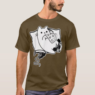 Camiseta Chica Gato Jugador Cargando Pizza, Auriculares Y P