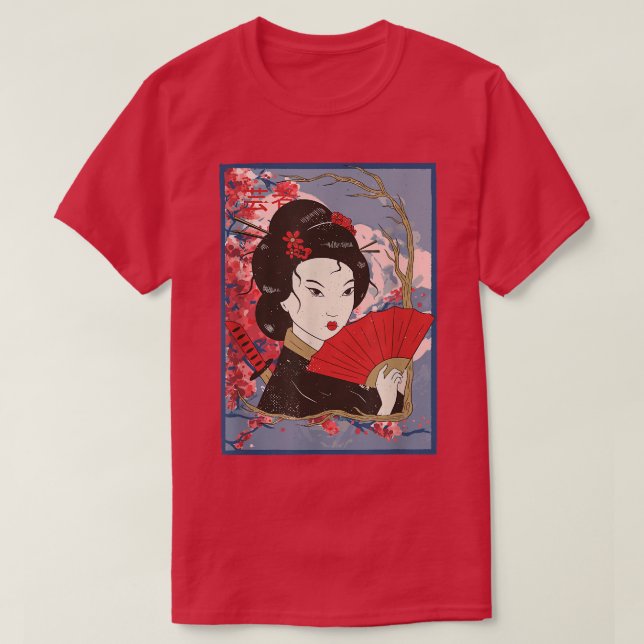 Camiseta Chica Geisha en Kimono Sakura Florece cerezo Japón (Diseño del anverso)