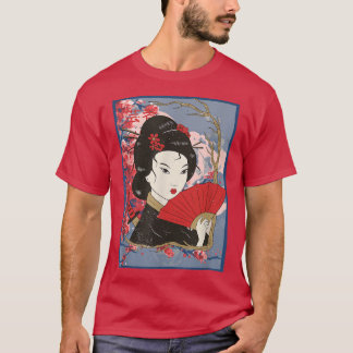 Camiseta Chica Geisha en Kimono Sakura Florece cerezo Japón