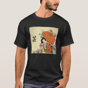Camiseta Chica Geisha japonés con flores de cerezo